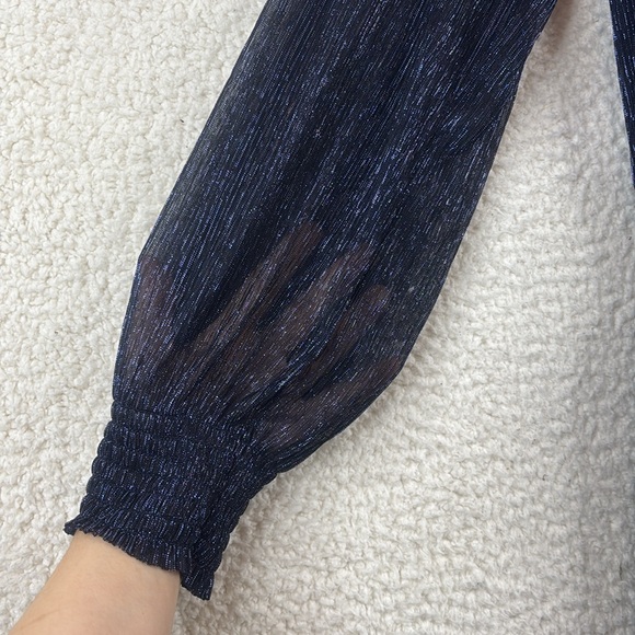 NWT MSK Womens Navy Blue Metallic Smocked V-Neck Long Sleeve Midi Dress PLUS 3X - Picture 6 of 13